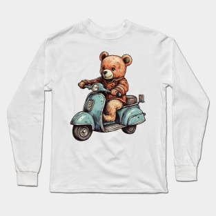 A cute teddy bear riding scooter bike Long Sleeve T-Shirt